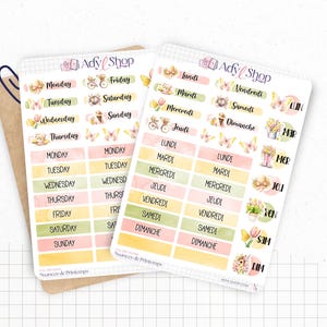 Planches de stickers "Nuances de Printemps" - Autocollants sur un thème du printemps : fleurs, beau temps - Jours de la semaine - Bullet Jou