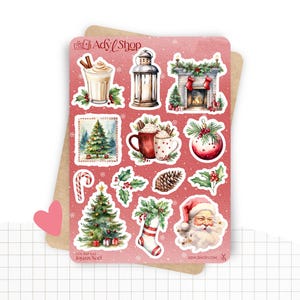 Planches de Stickers "Joyeux Noël" - Autocollants sur le thème de Noël, hiver, père Noël, cadeaux, houx, fêtes - Bullet Journal/Planner