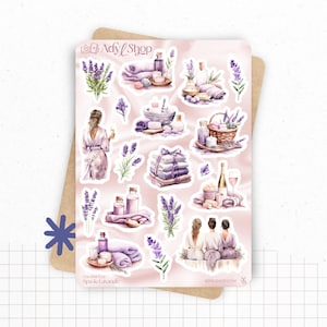 Planches de Stickers "Spa & Lavande" - Autocollants sur le thème du bien-être, soins beauté, cocooning, détente - Bullet Journal Planner