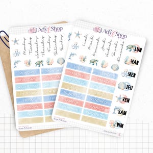 Fogli di adesivi "Sotto il mare" - Adesivi a tema estivo - Mare, vita marina - Giorni della settimana - Bullet Journal - Planner