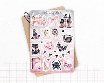 Fogli di adesivi "Abracada-bu!" - Adesivi a tema Halloween: mostri carini e adorabili - Spettrale-carino - Bullet Journal
