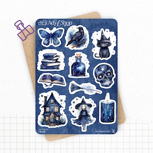 Planches de Stickers "Minuit" - Autocollants sur le thème de la magie, sorcellerie, Halloween, nuit, sorcière - Bullet Journal / Planner