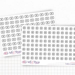 Planche de stickers mini icônes "Vidéo" - YouTube, musique, lecture vidéo - Mini icon - Planner stickers - Minimal - Bullet Journal