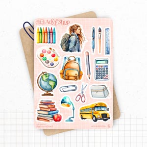 Planches de Stickers "Back to School" - Autocollants sur le thème de la rentrée scolaire, école, papeterie, art - Bullet Journal / Planner
