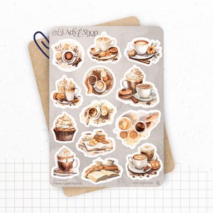 Planches de Stickers "Pause Gourmande" - Autocollants sur le thème de la gourmandise, café, chocolat, cupcake, cozy - Bullet Journal/Planner