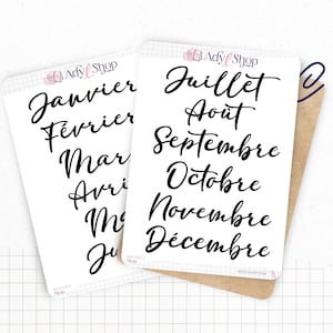 Stickers - Months of the year - Transparent matte sticker paper - 5 different fonts - Bullet Journal & Planner sticker sheet - Journaling 02. FRANÇAIS