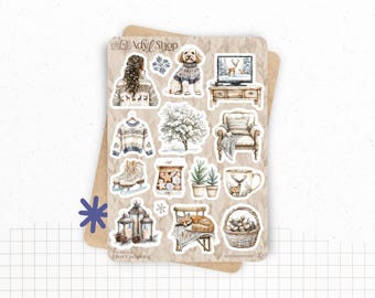 Sticker sheets - "Cocooning Winter" - Watercolor illustrations: Cold, winter, cozy, hygge, peaceful - Bullet Journal / Planner stickers