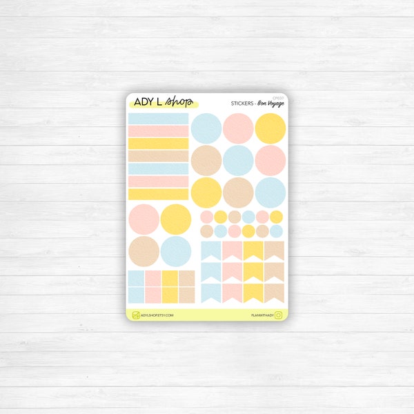 Planche Stickers Palette de Couleurs "Bon Voyage" différentes formes géométriques - Bullet Journal & Planner - Journaling
