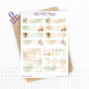 Planches de Stickers "Hiver Enchanté" - Autocollants sur le thème de l'hiver et de Noël : cadeaux, guirlandes - Headers - Bullet Journal