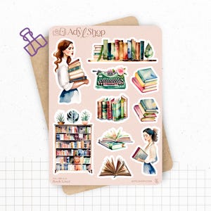 Fogli di adesivi "Book Lover" - Adesivi a tema libri e lettura - Biblioteca - Bullet Journal / Planner