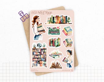 Arkusze naklejek „Miłośnik książek” – Naklejki z motywem książek i czytania – Biblioteka – Bullet Journal / Planer