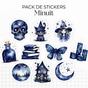 Pack de Stickers "Minuit" - Autocollants sur le thème de la magie, sorcellerie, Halloween - 10 stickers die-cut - Bullet Journal / Planner
