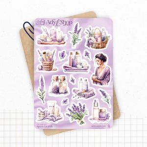 Planches de Stickers "Spa & Lavande" - Autocollants sur le thème du bien-être, soins beauté, cocooning, détente - Bullet Journal Planner
