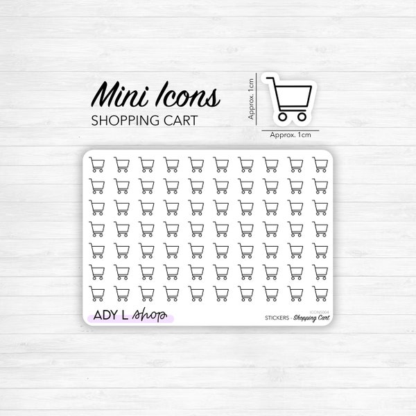 Bogen mit Mini-Icon-Aufklebern „Einkaufen“ – Einkaufswagen, Einkaufswagen – Mini-Icon – Planer-Sticker – Minimal-Sticker – Bullet Journal