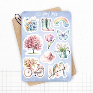 Planches de Stickers "Printemps Pastel" - Autocollants sur le thème du printemps, fleurs, papillons, couleurs pastel -Bullet Journal Planner
