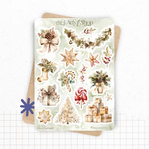 Planches de Stickers "Hiver Enchanté" - Autocollants sur le thème de l'hiver et de Noël : décorations, cadeaux, guirlandes - Bullet Journal