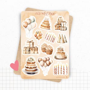 "Feste!" Foglio di adesivi - Adesivi a tema festa: compleanno, torte, candeline - Bullet Journal / Planner