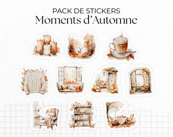 Sticker sheets - "Fall Moments" - Watercolor illustrations : autumn, cozy vibe - 10 die-cut stickers - Bullet Journal /Planner sticker sheet
