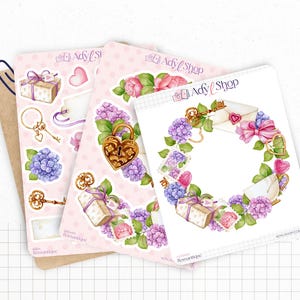 Planches Stickers "Romantique" - Autocollants sur le thème de l'amour et du romantisme - Saint Valentin, fleurs - Bullet Journal / Planner