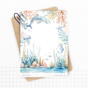 Planches de Stickers "Sous l'Océan" - Autocollants sur le thème de l'été - Mer, vie marine - Page de couverture - Bullet Journal - Planner