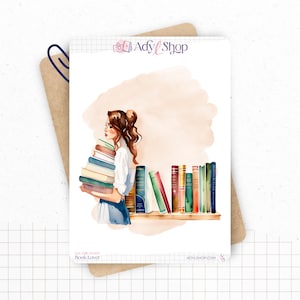 Planches de Stickers "Book Lover" - Autocollants sur le thème des livres et de la lecture - Page de couverture - Bullet Journal / Planner