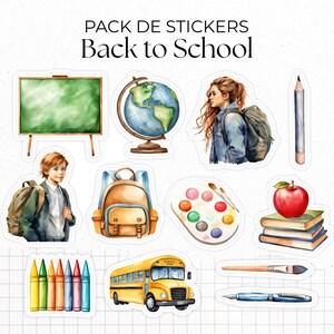 Pack de Stickers "Back to School" - Autocollants sur le thème de la rentrée scolaire, école, papeterie, art - Bullet Journal / Planner