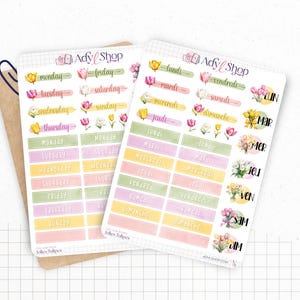 Fogli di adesivi "Tulipani carini" - Adesivi a tema primaverile e floreale - Tulipani carini e colorati - Planner Bullet Journal
