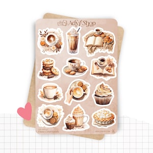 Planches de Stickers "Pause Gourmande" - Autocollants sur le thème de la gourmandise, café, chocolat, cupcake, cozy - Bullet Journal/Planner