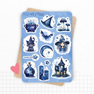 Planches de Stickers "Minuit" - Autocollants sur le thème de la magie, sorcellerie, Halloween, nuit, sorcière - Bullet Journal / Planner