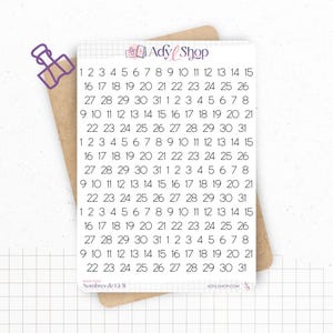 Adesivi numerici da 1 a 31 - Mini adesivi 5 mm - 6 set da 31 adesivi - Carta adesiva bianca o trasparente - Bullet Journal e Planner