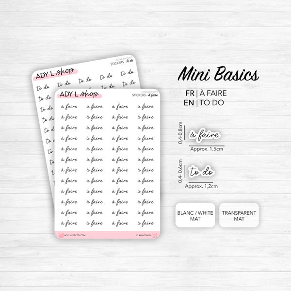 Planche de mini stickers "à faire" / "to do"- Papier autocollant blanc ou transparent - Planner stickers - Minimal - Bullet Journal