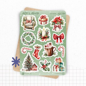 Planches de Stickers "Joyeux Noël" - Autocollants sur le thème de Noël, hiver, père Noël, cadeaux, houx, fêtes - Bullet Journal/Planner