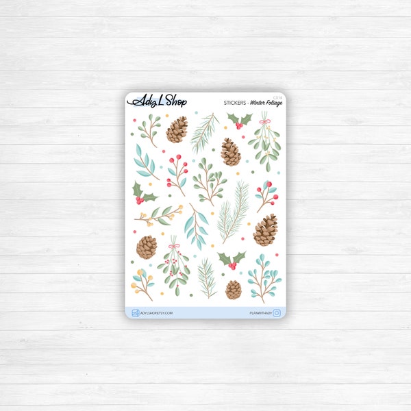 Planche Stickers "Winter Foliage" - Feuilles, feuillage, branches, gui, houx, hiver - Doodles - Bullet Journal & Planner - Journaling