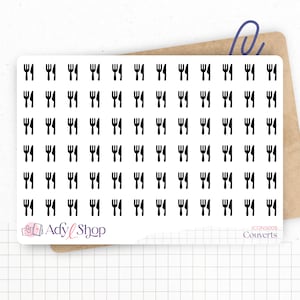 Foglio di adesivi "pasto" con mini icone - Coltello e forchetta, cena - Mini icone - Adesivi per planner - Adesivi minimali - Bullet Journal