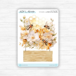 Hojas de pegatinas "Miel y abejas" - Pegatinas con temática de miel y abejas, flores - Bullet Journal y Planner
