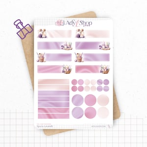 Planches de Stickers "Spa & Lavande" - Autocollants sur le thème du bien-être, soins beauté, détente - Headers - Bullet Journal Planner