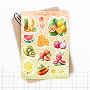 Fogli di adesivi "Tutti Frutti" - Adesivi a tema estivo e fruttato - Colori vivaci - Planner Bullet Journal