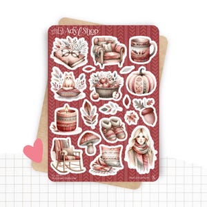 Planches de Stickers "Automne Bohème" - Autocollants sur le thème de l'automne : citrouille, feuilles, cocooning, cozy - Bullet Journal