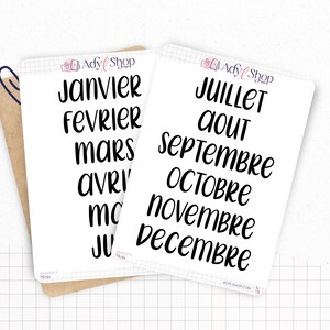 Stickers - Months of the year - Transparent matte sticker paper - 5 different fonts - Bullet Journal & Planner sticker sheet - Journaling 03. FRANÇAIS