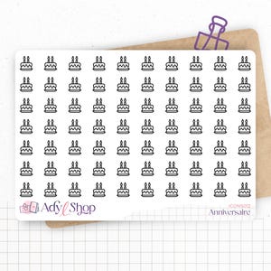 Planche de stickers mini icônes "gateau d'anniversaire" - Anniversaire, bougies - Mini icon - Planner stickers - Minimal - Bullet Journal