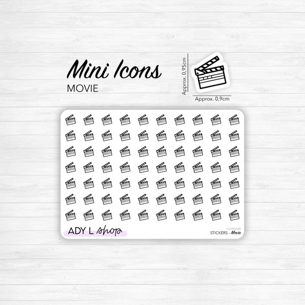 Planche de stickers mini icônes "film" - Clap film, cinéma, soirée film - Mini icon - Minimal - Planner stickers - Bullet Journal, planner
