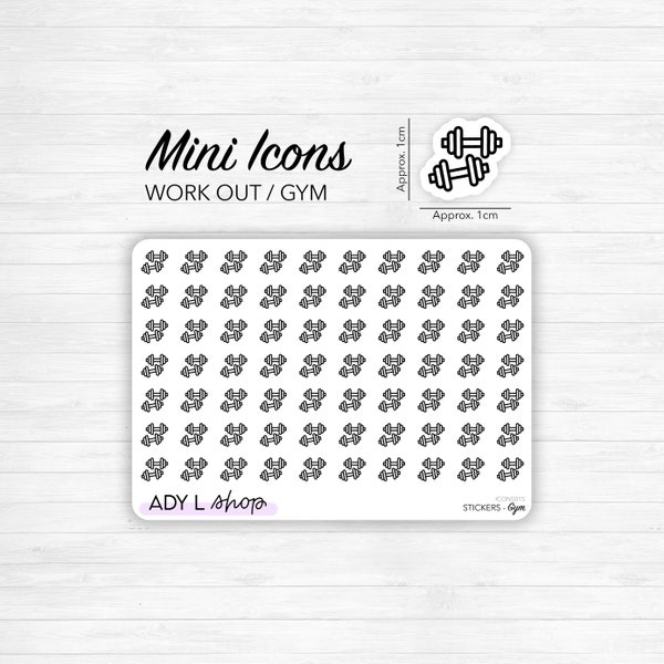 Mini icon stickers - Dumbbells - Work Out, gym - Planner stickers -Functional stickers - Bullet Journal - Sticker sheet - 70 mini icons