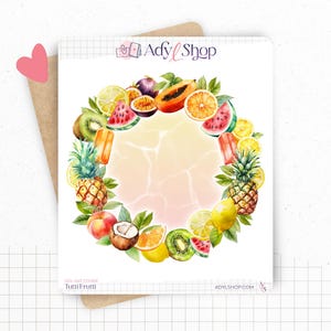 Planches de Stickers "Tutti Frutti" - Autocollants sur le thème de l'été et des fruits - Couronne de fruits - Bullet Journal Planner