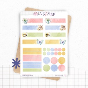 Planches de Stickers "Printemps Pastel" - Autocollants sur le thème du printemps, fleurs, papillons, couleurs pastel -Bullet Journal Planner