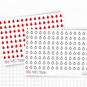 Foglio di mini adesivi con icone "goccia" / "mestruazioni" - goccia d'acqua, ciclo mestruale - Mini icone - Adesivi per planner - Minimal - Bullet Journal