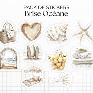 Paquete de pegatinas "Brisa Marina": 10 pegatinas troqueladas con temática veraniega: vacaciones, playa y océano - Bullet Journal & Planner
