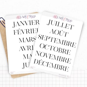 Stickers - Months of the year - Transparent matte sticker paper - 5 different fonts - Bullet Journal & Planner sticker sheet - Journaling 05. FRANÇAIS