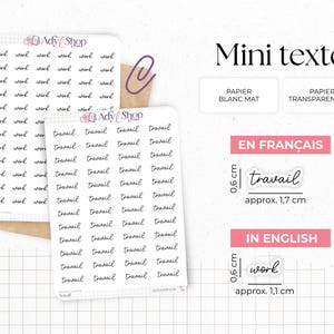 Planche de mini stickers "travail" - Papier autocollant blanc ou transparent - Planner stickers - Minimal - Bullet Journal
