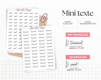 Bogen mit Mini-„Arbeit“-Aufklebern – Weißes oder transparentes selbstklebendes Papier – Planeraufkleber – Minimalistisch – Bullet Journal