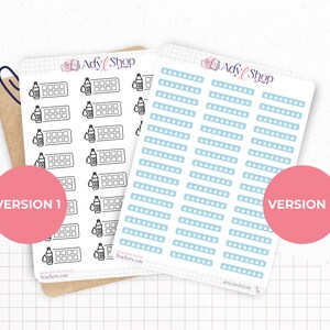 Adesivi per il monitoraggio dell'acqua - Monitoraggio dell'idratazione - 2 diverse versioni - Bottiglia d'acqua, Gocce d'acqua - Bullet Journal e Planner